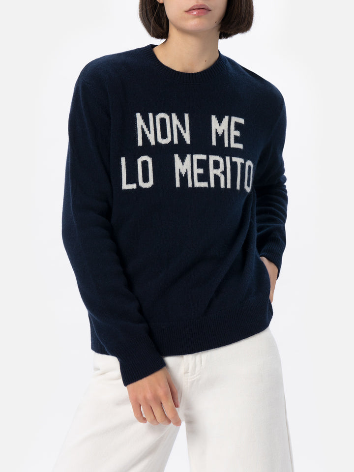 Woman blue sweater New Queen with Non me lo merito jacquard - MC2 Saint Barth