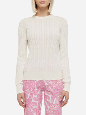 Off-white cotton cable knit sweater New Queen - MC2 Saint Barth