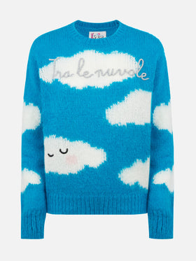 Woman alpaca blend sweater Queen with Tra le Nuvole embroidery