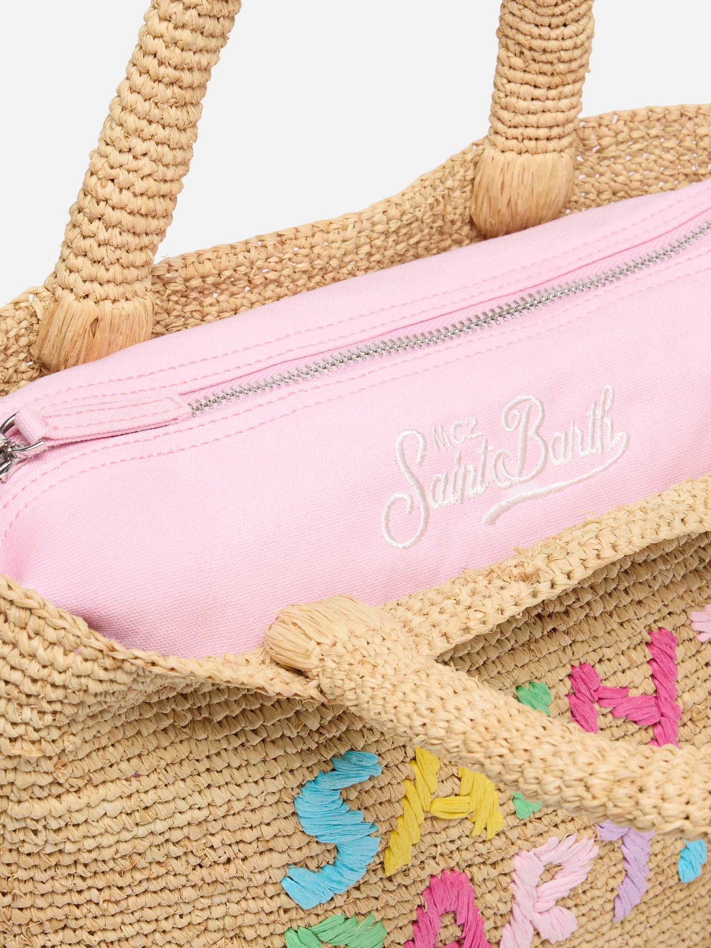 Beige Raffia Mid Strandtasche mit Baumwollbeutel