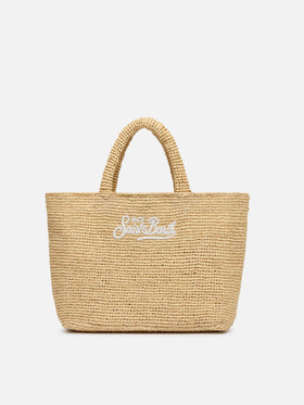 Beige Raffia Mid Strandtasche mit Baumwollbeutel