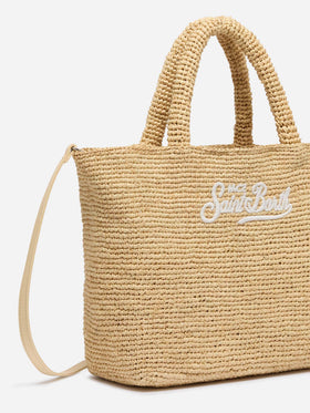 Beige Raffia Mid Strandtasche mit Baumwollbeutel