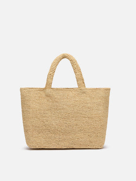 Beige Raffia Mid Strandtasche mit Baumwollbeutel