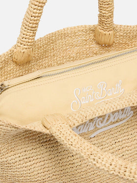 Beige Raffia Mid Strandtasche mit Baumwollbeutel