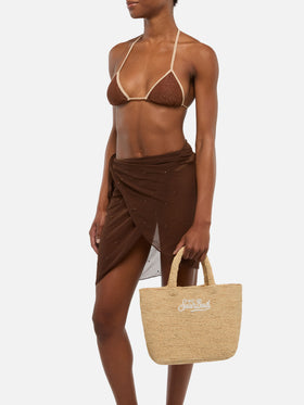 Beige Raffia Mid Strandtasche mit Baumwollbeutel