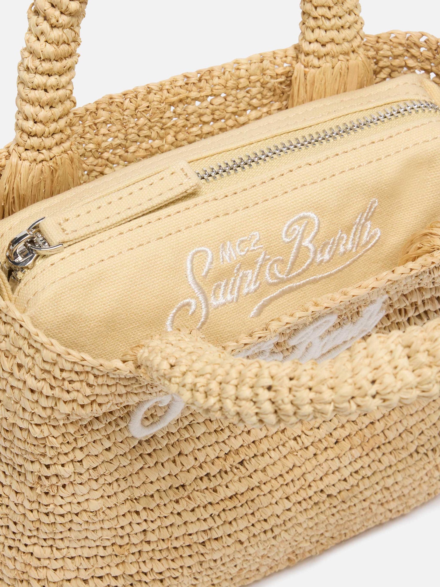 Beach mini raffia bag with embroidered logo