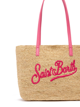 Beige Raffia City Mid bag with Saint Barth embroidered logo - MC2 Saint Barth