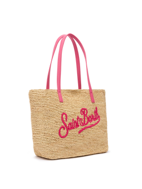 Beige Raffia City Mid bag with Saint Barth embroidered logo - MC2 Saint Barth