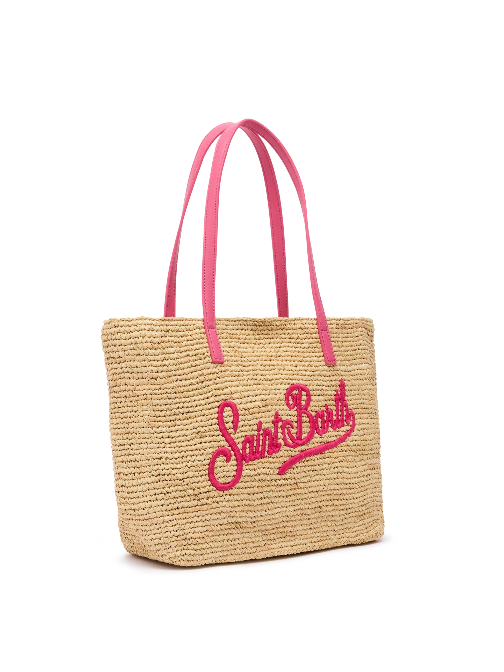Beige Raffia City Mid bag with Saint Barth embroidered logo - MC2 Saint Barth
