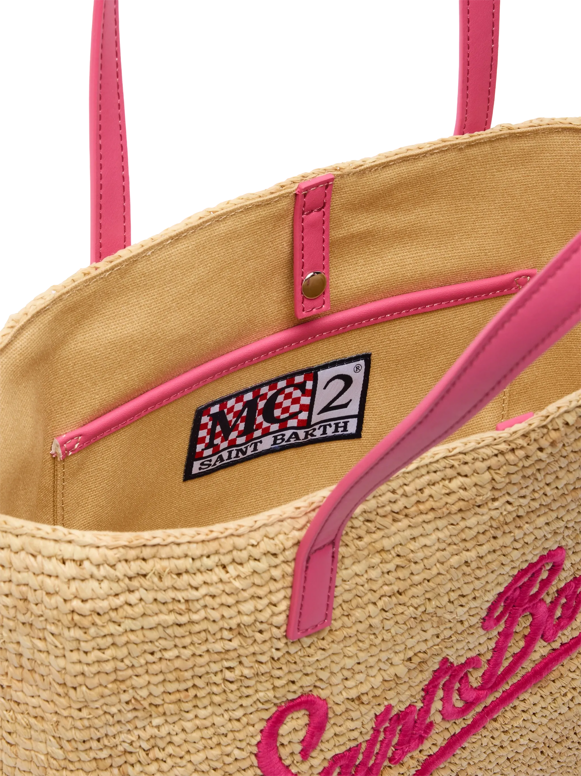 Beige Raffia City Mid bag with Saint Barth embroidered logo - MC2 Saint Barth
