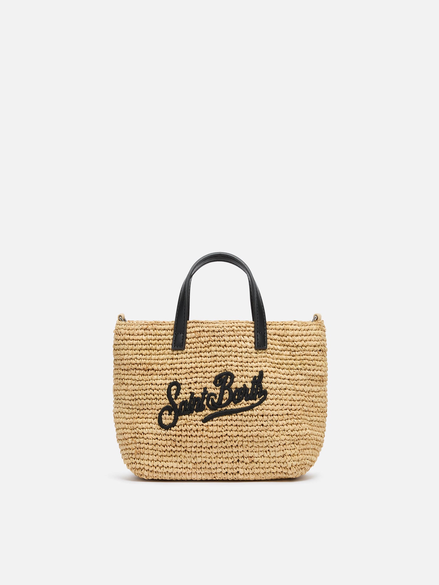Beige Raffia City Mini bag with Saint Barth embroidery