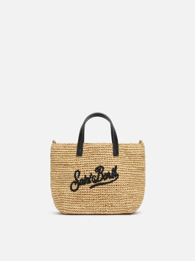 Beige Raffia City Mini bag with Saint Barth embroidery