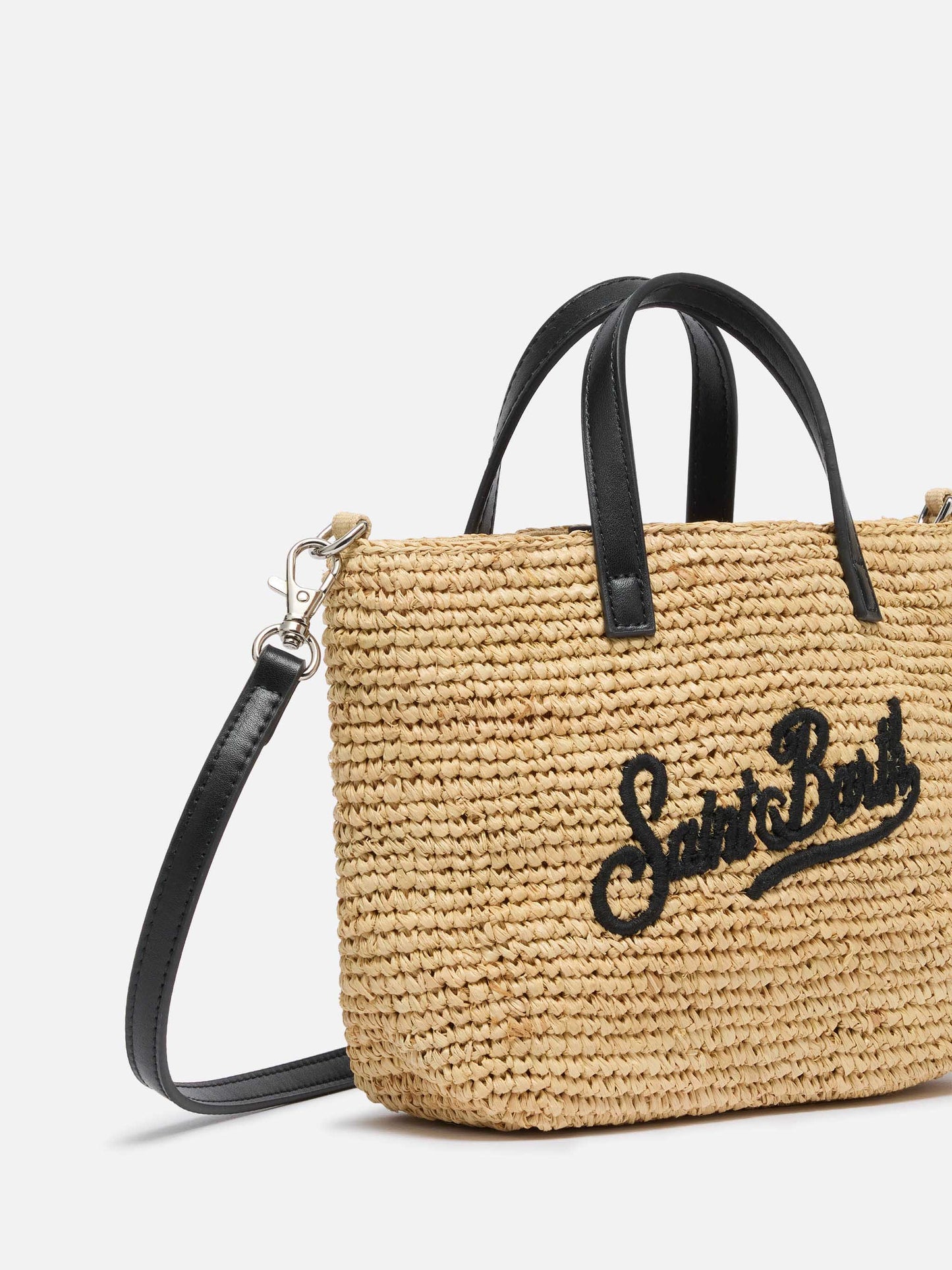 Beige Raffia City Mini bag with Saint Barth embroidery