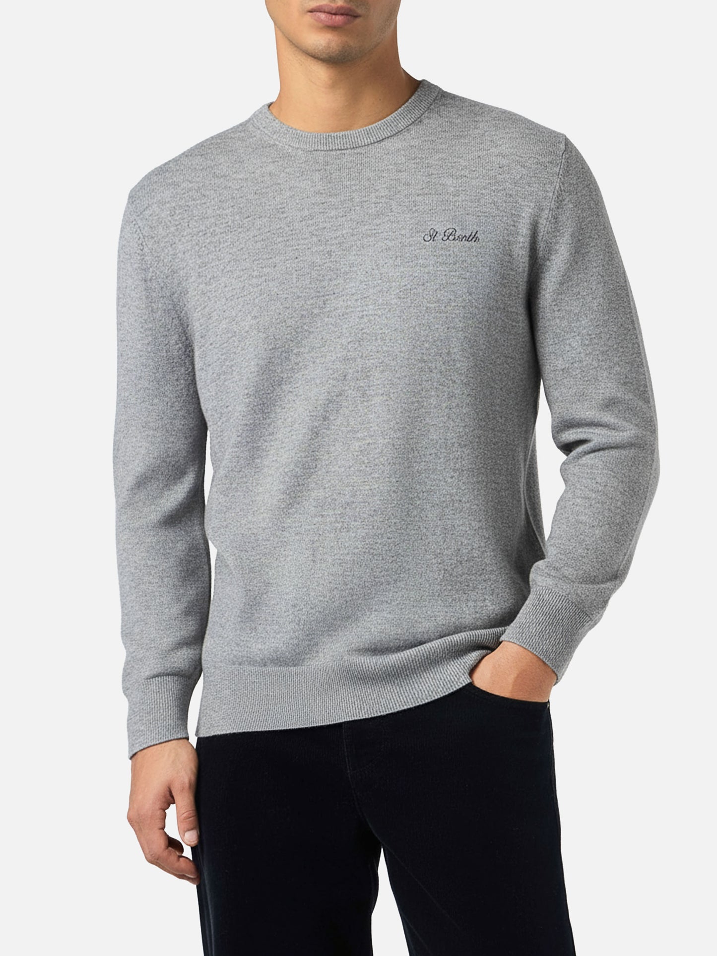 Man mélange grey blended cashmere crewneck sweater Regent