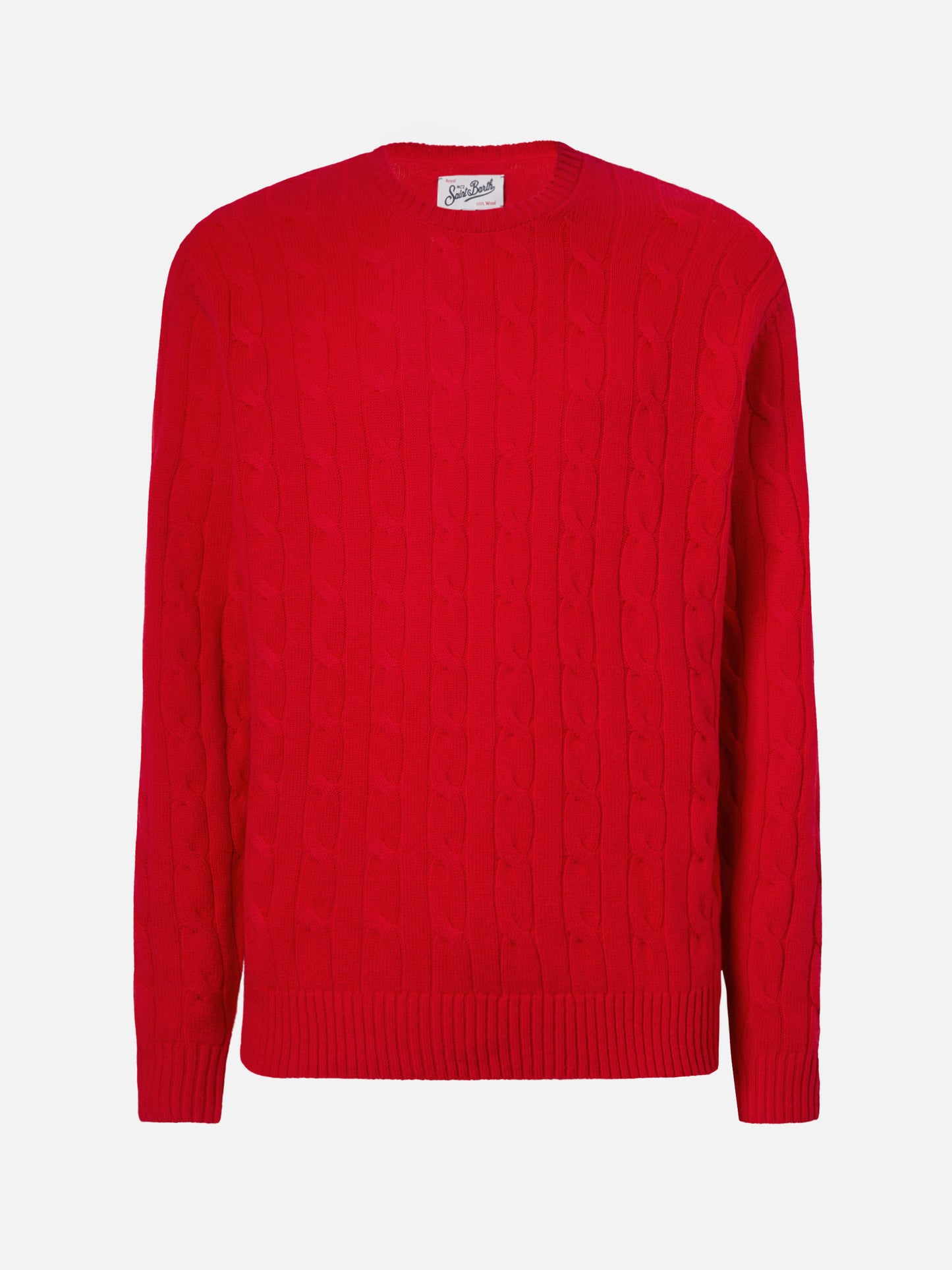 Maglione Regent a trecce in pura lana rosso
