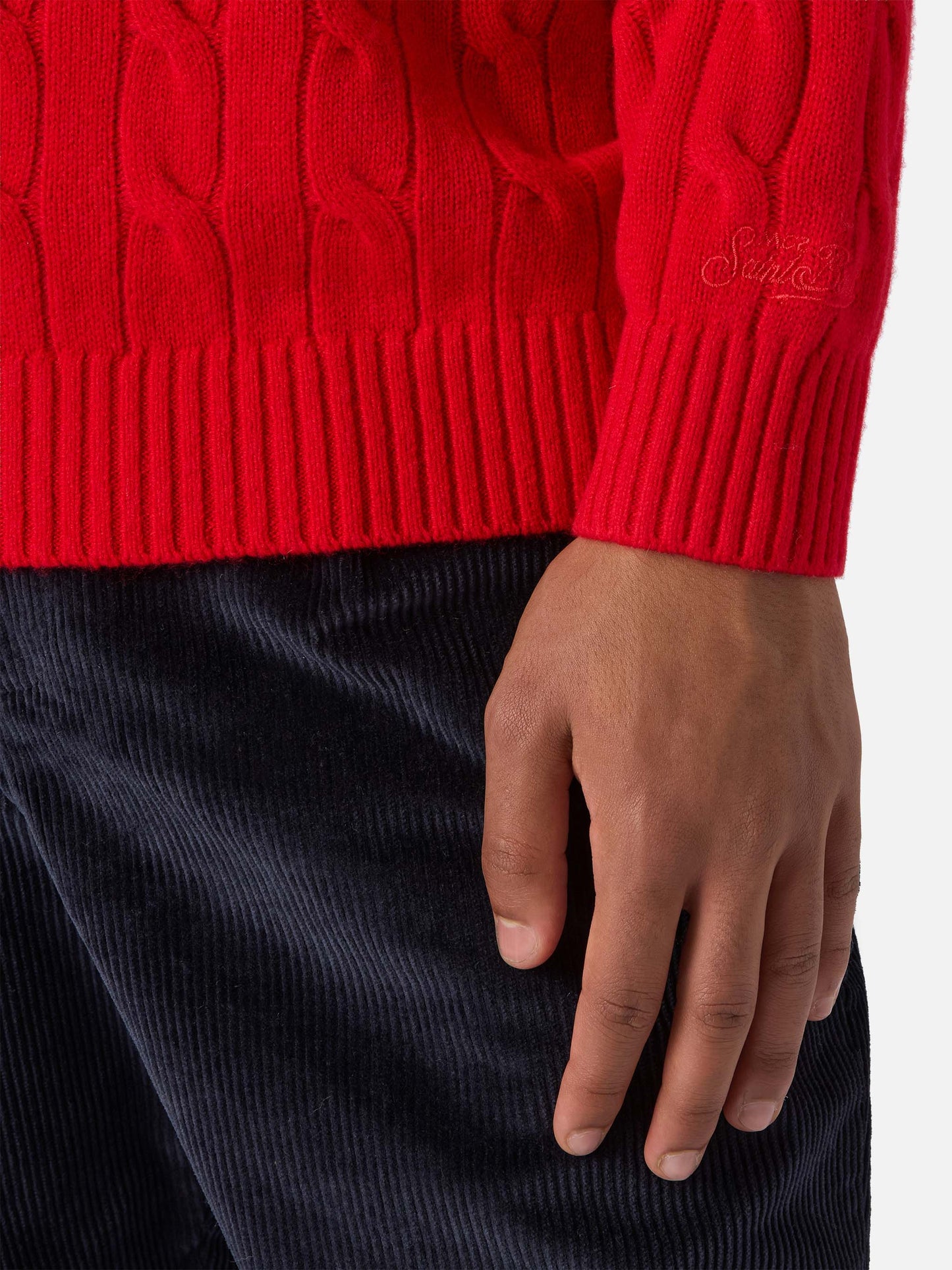 Maglione Regent a trecce in pura lana rosso