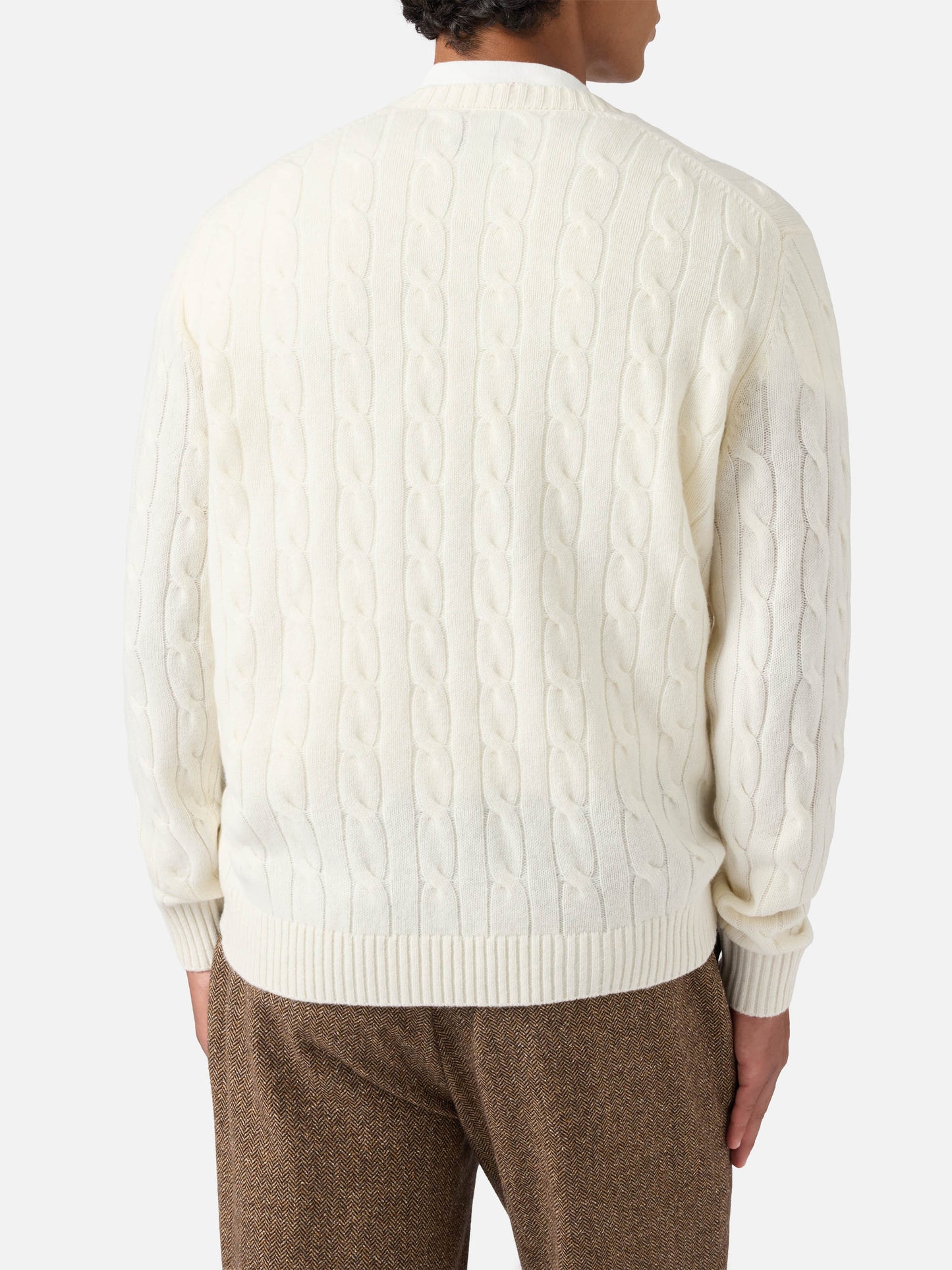 Maglione Regent a trecce in pura lana bianco