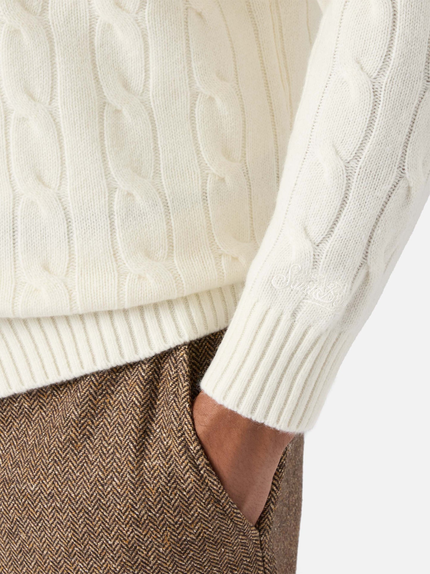 Maglione Regent a trecce in pura lana bianco