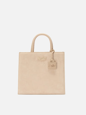 Borsa a mano Shop Bag Midi in pelle scamosciata beige