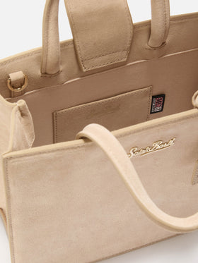 Borsa a mano Shop Bag Midi in pelle scamosciata beige