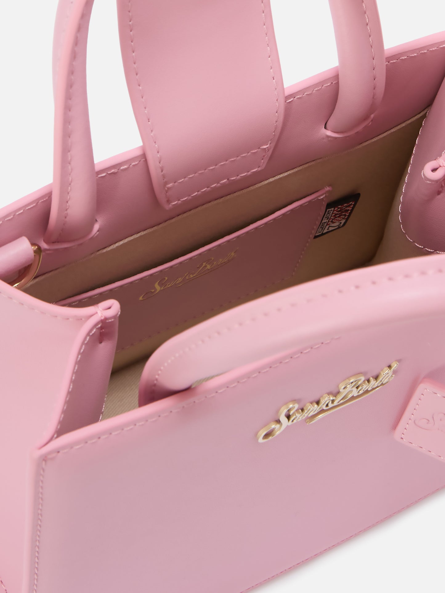 Structured Shop mini bag in pink smooth leather with metal tag