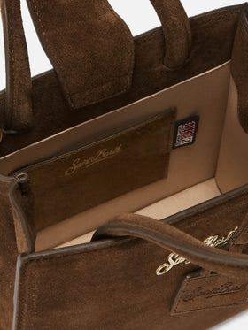 Borsa a mano Shop Bag Mini in pelle scamosciata marrone