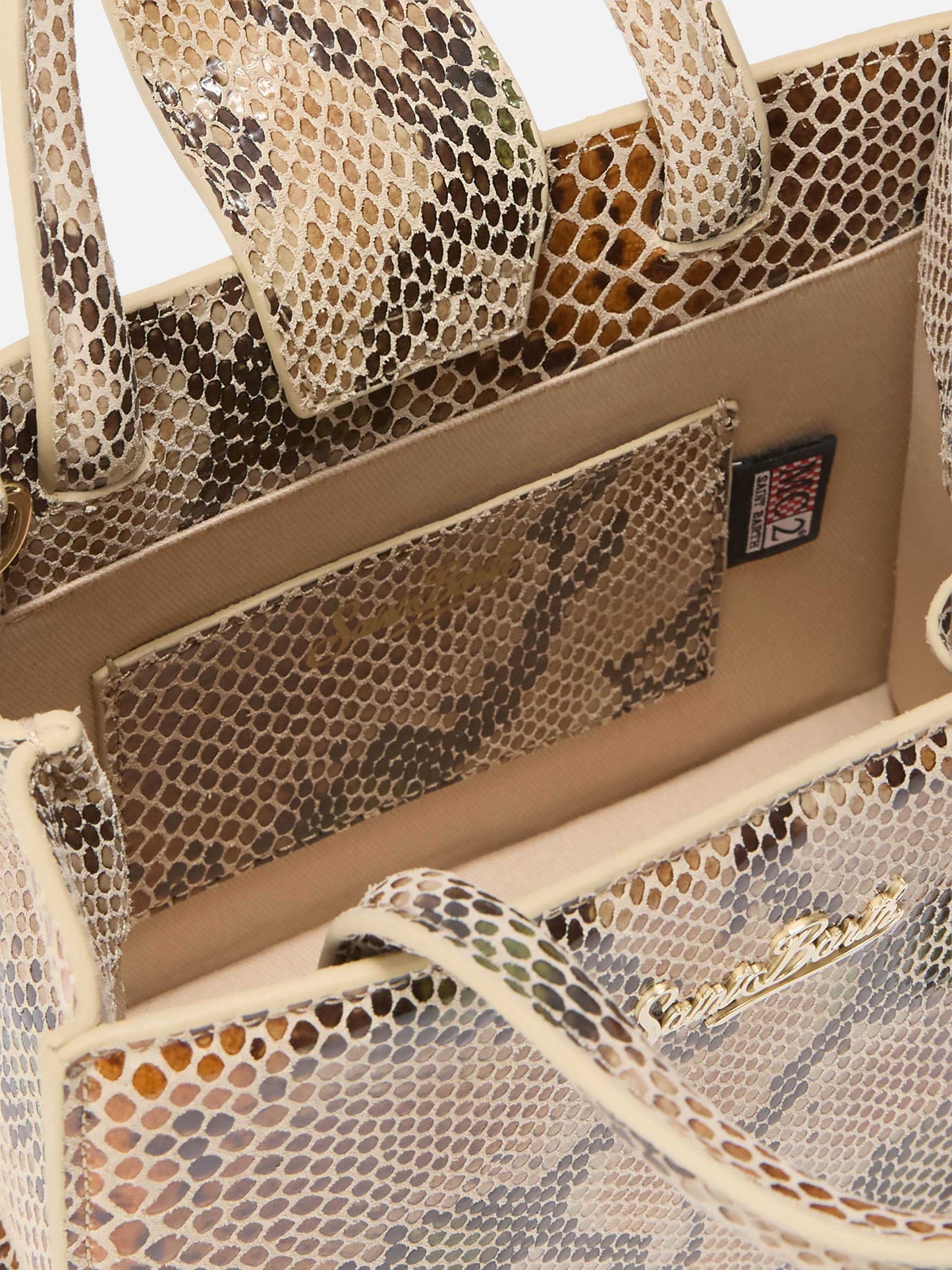 Borsa a mano Shop Bag Mini in pelle stampa pitonata beige