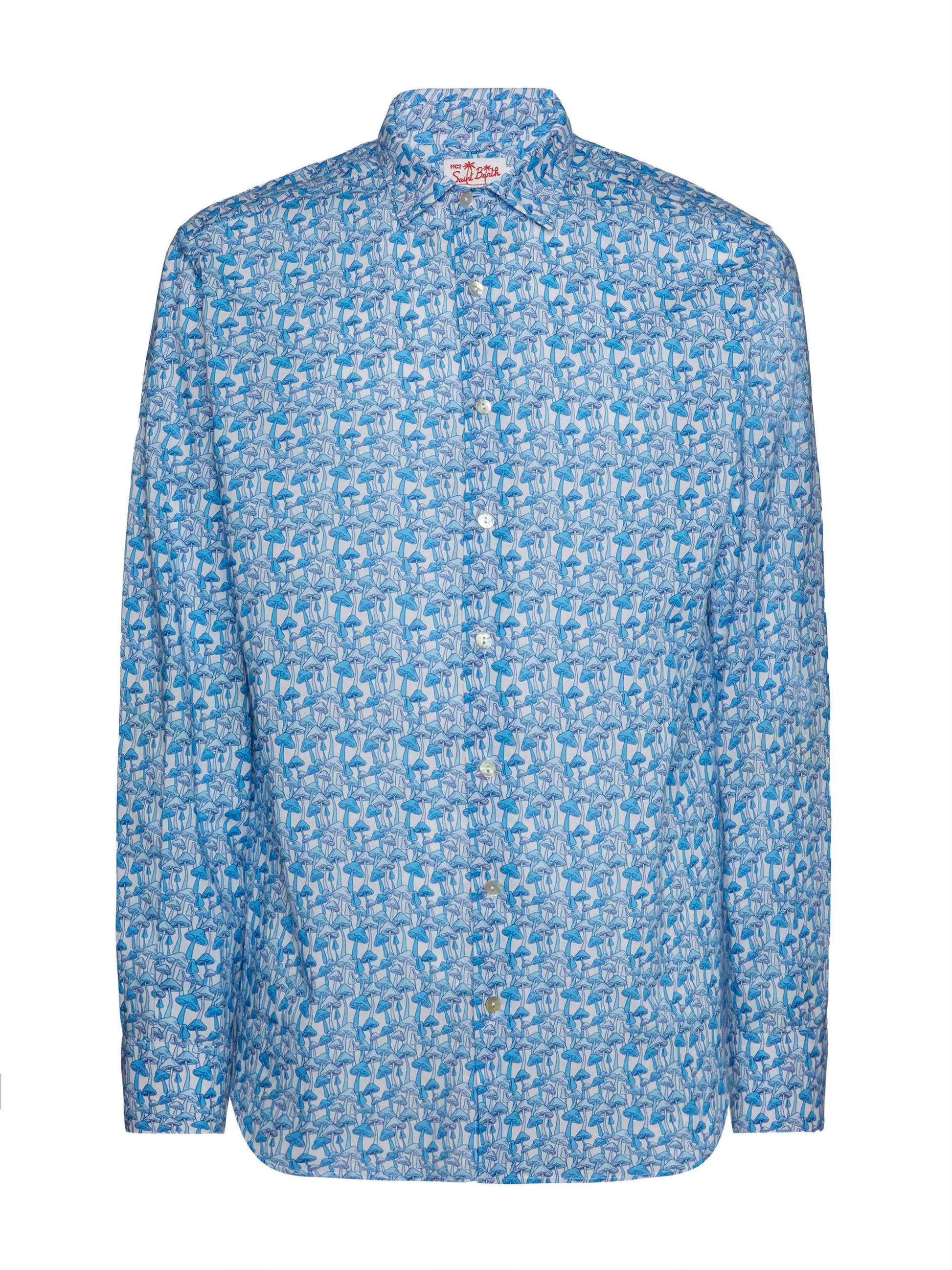 Man muslin cotton shirt Sikelia with mushroom print - MC2 Saint Barth