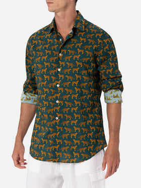 Herren-Baumwoll-Musselin-Hemd Sikelia mit Geparden-Print