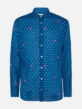Man muslin cotton Sikelia shirt with rooster print