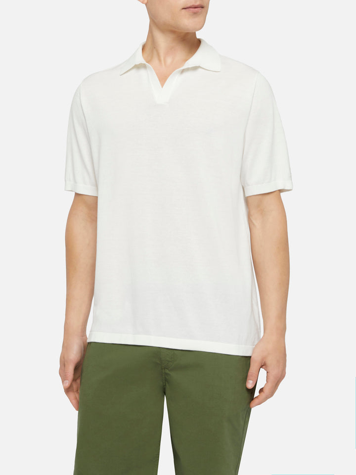 Sloan white buttonless knitted polo shirt