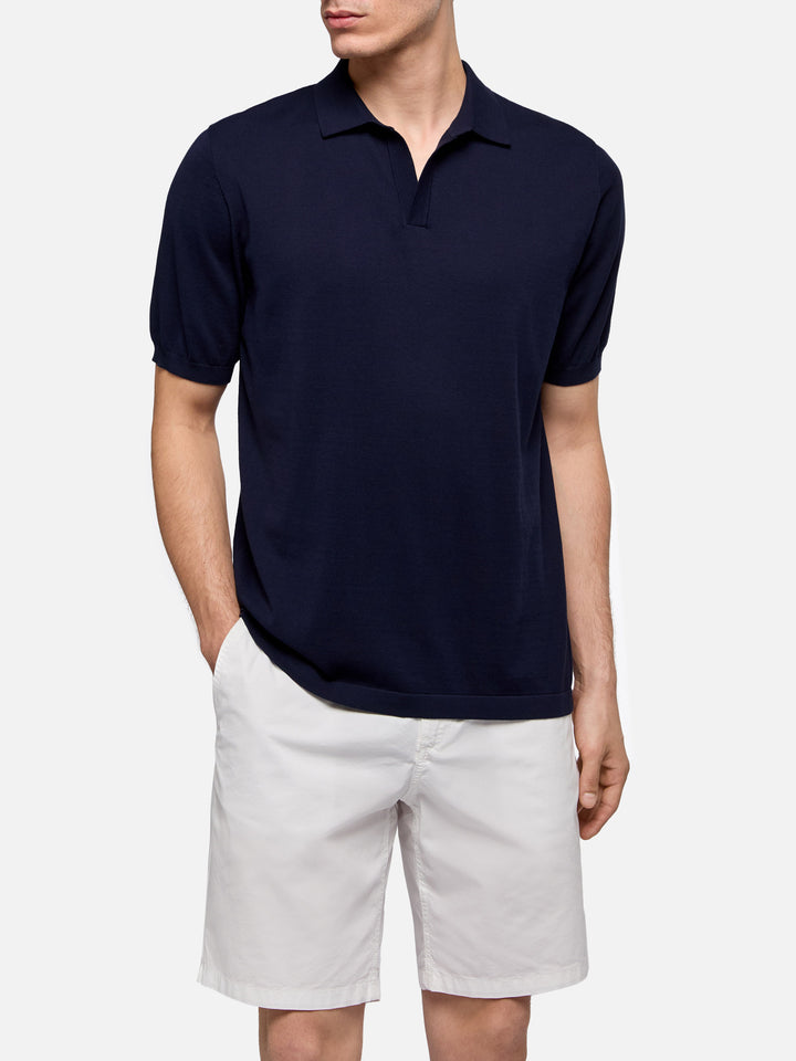 Polo Sloan senza bottoni in maglia blu