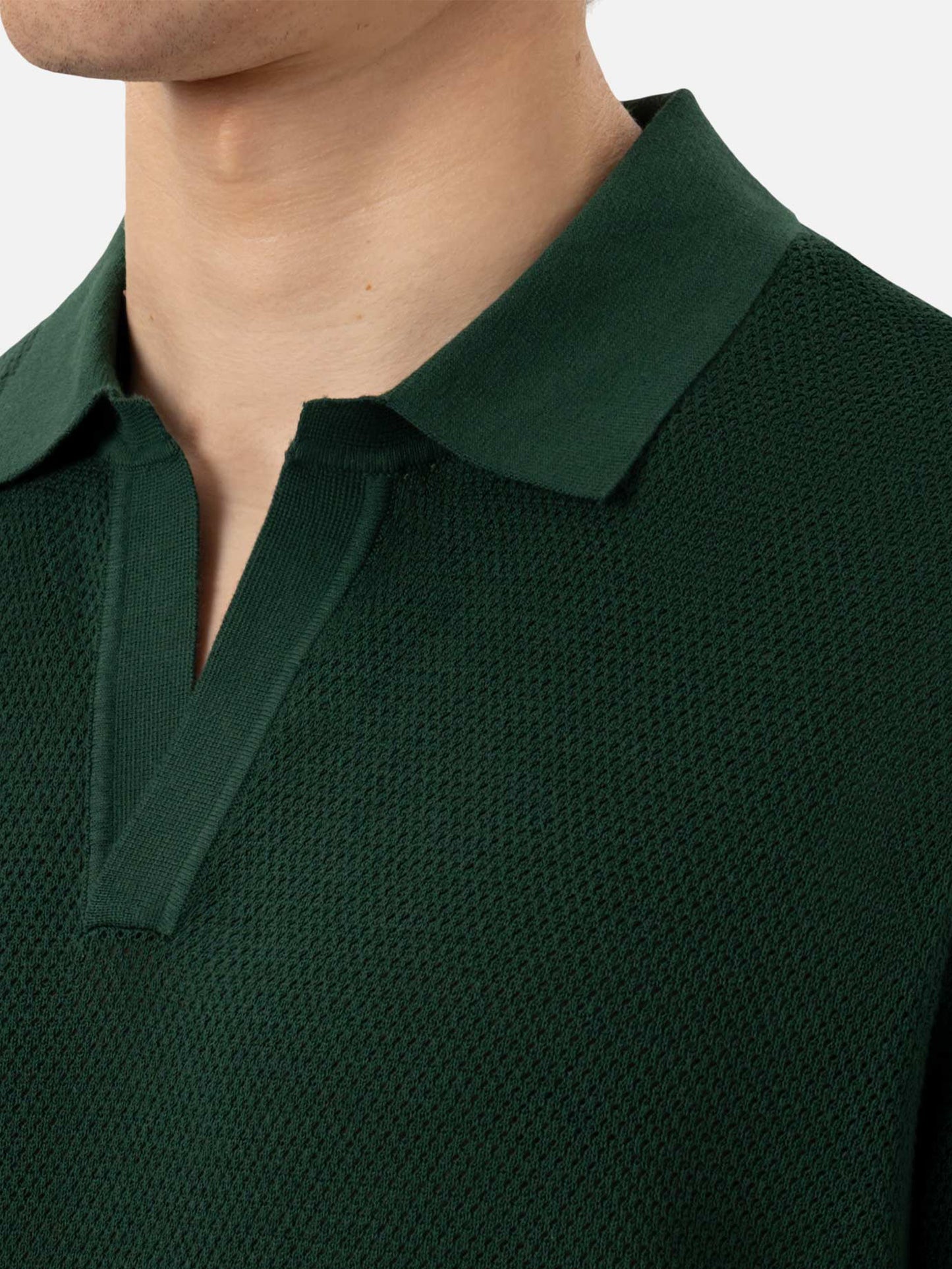 Sloan green buttonless mesh knitted polo shirt