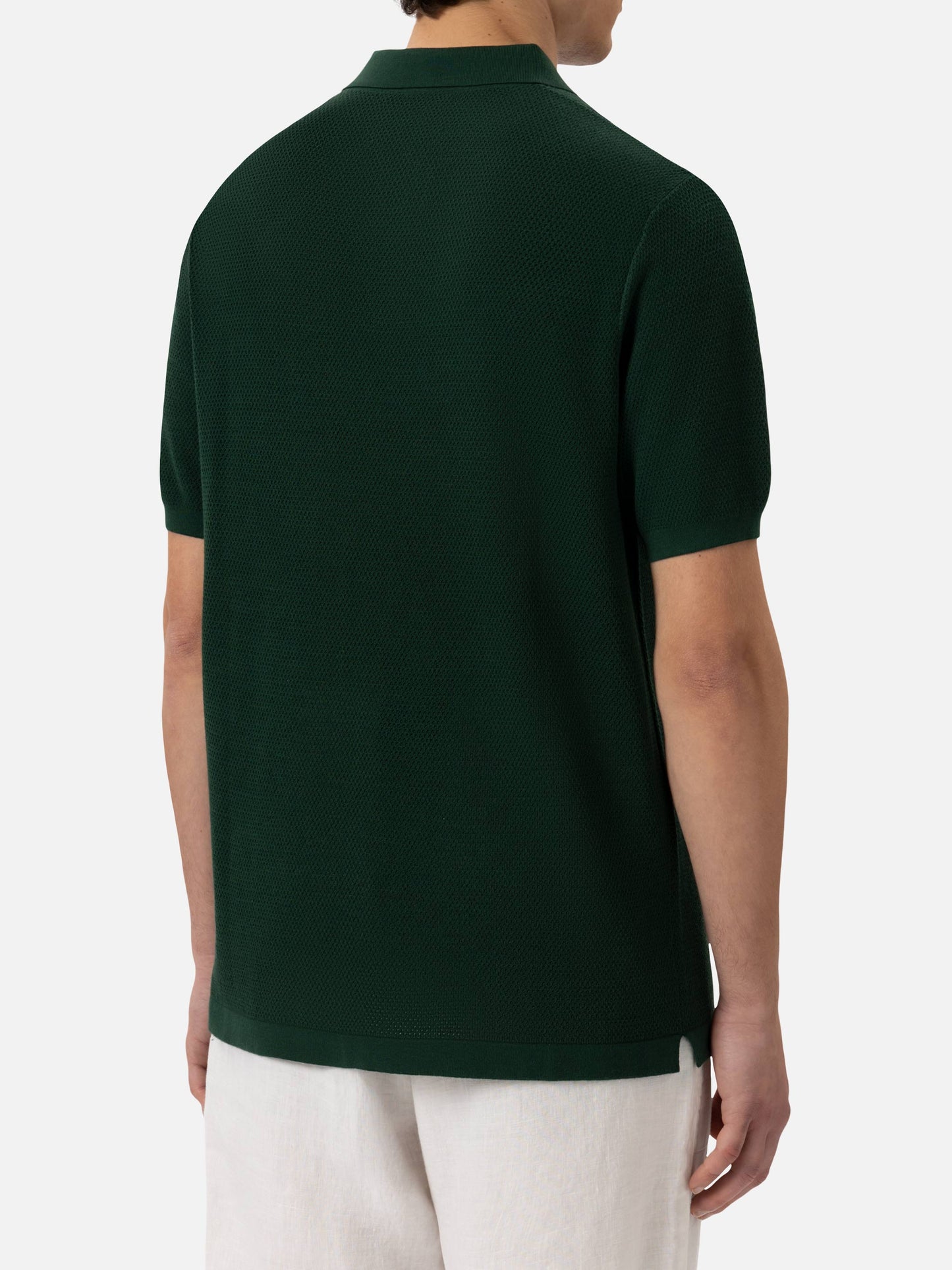 Sloan green buttonless mesh knitted polo shirt