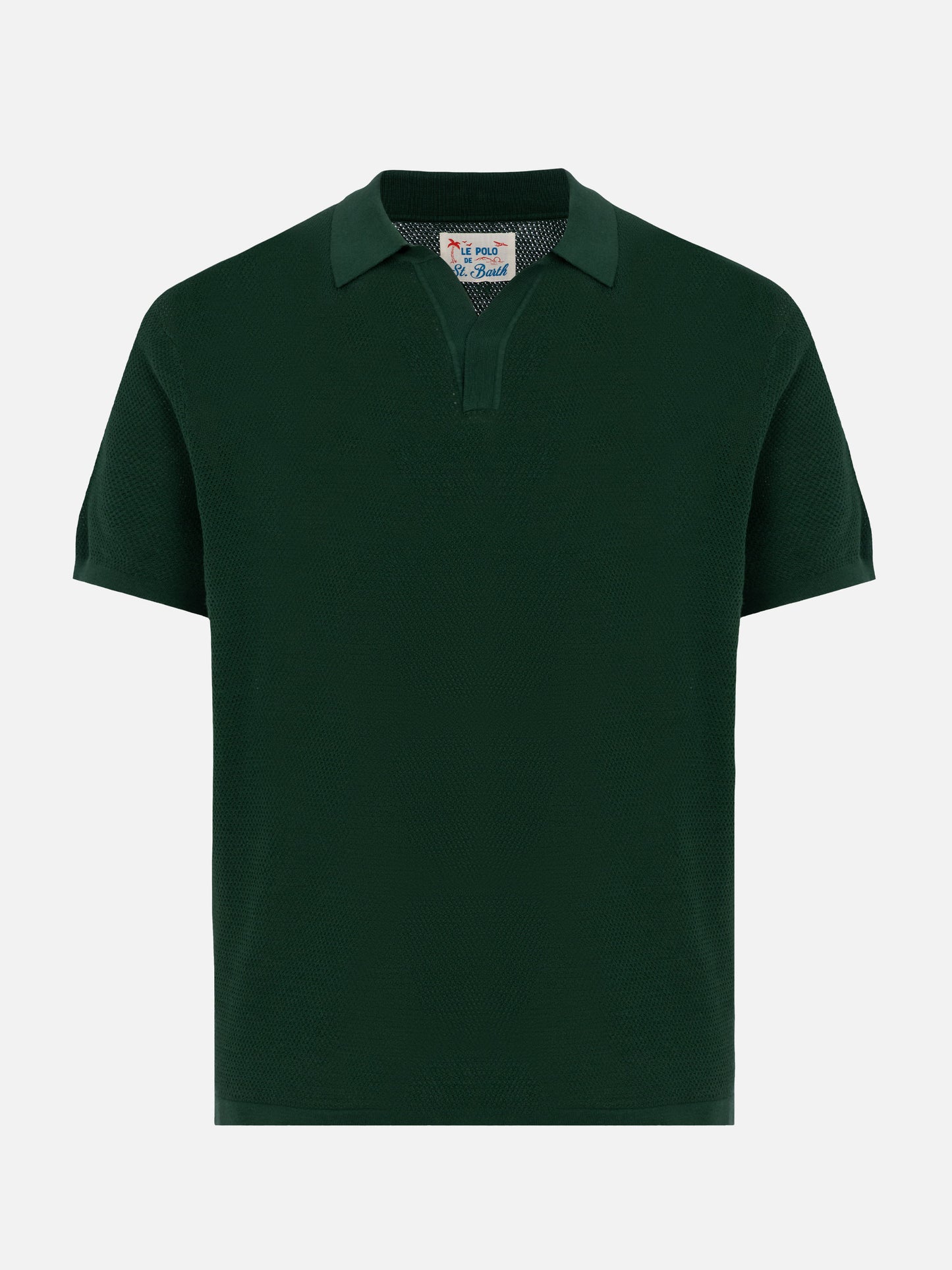 Sloan green buttonless mesh knitted polo shirt