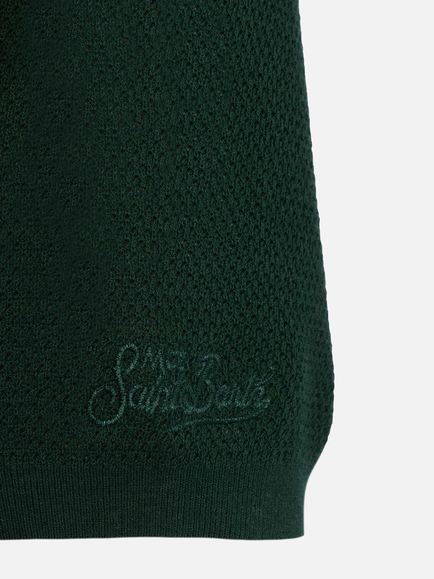 Sloan green buttonless mesh knitted polo shirt