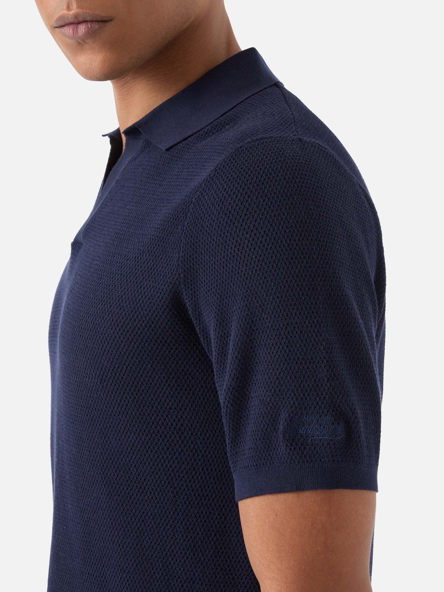 Sloan Mesh blue polo in premium high-twist cotton