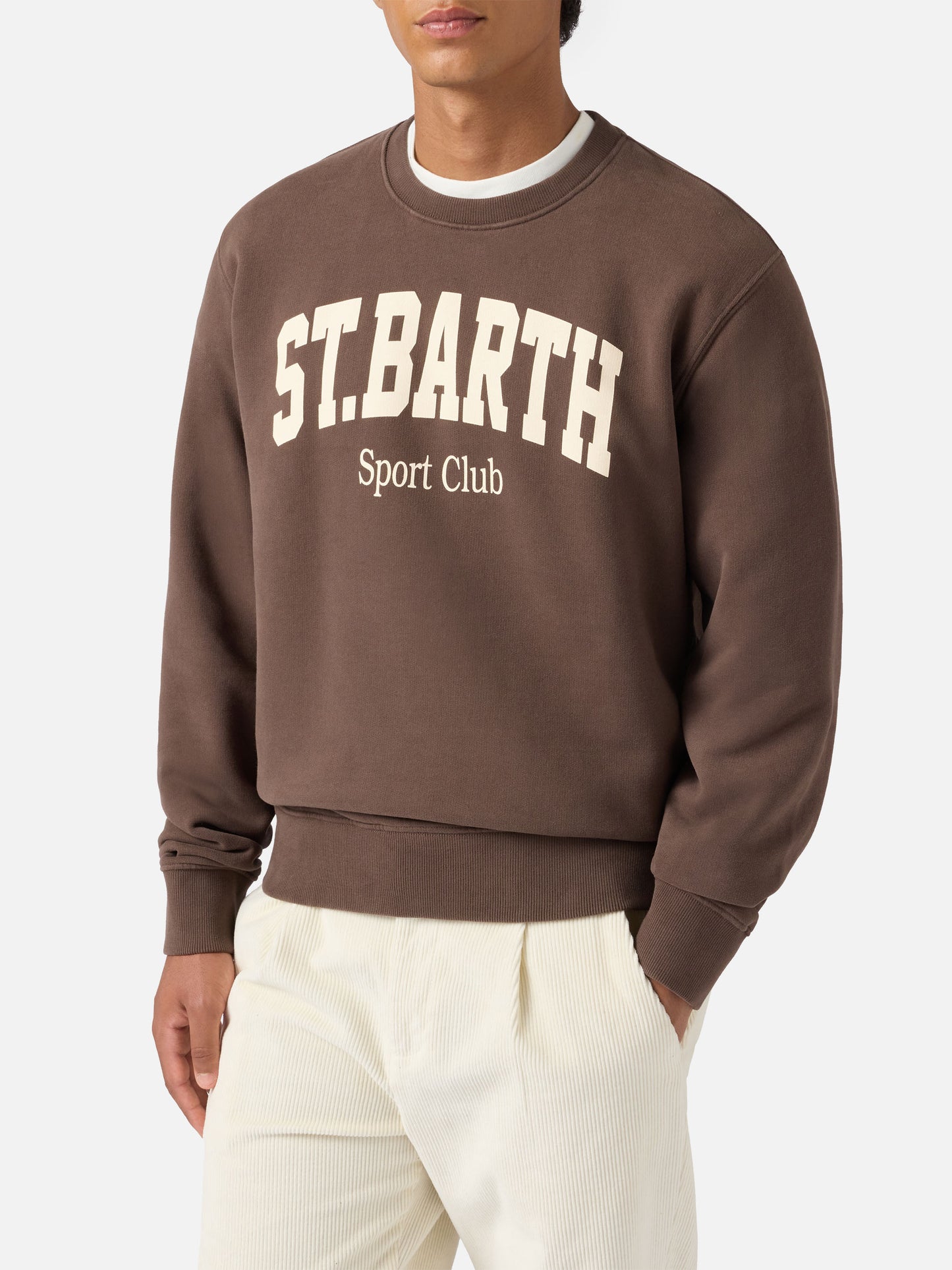 Felpa Soho in cotone marrone con stampa St. Barth sport club