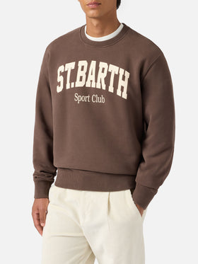 Felpa Soho in cotone marrone con stampa St. Barth sport club