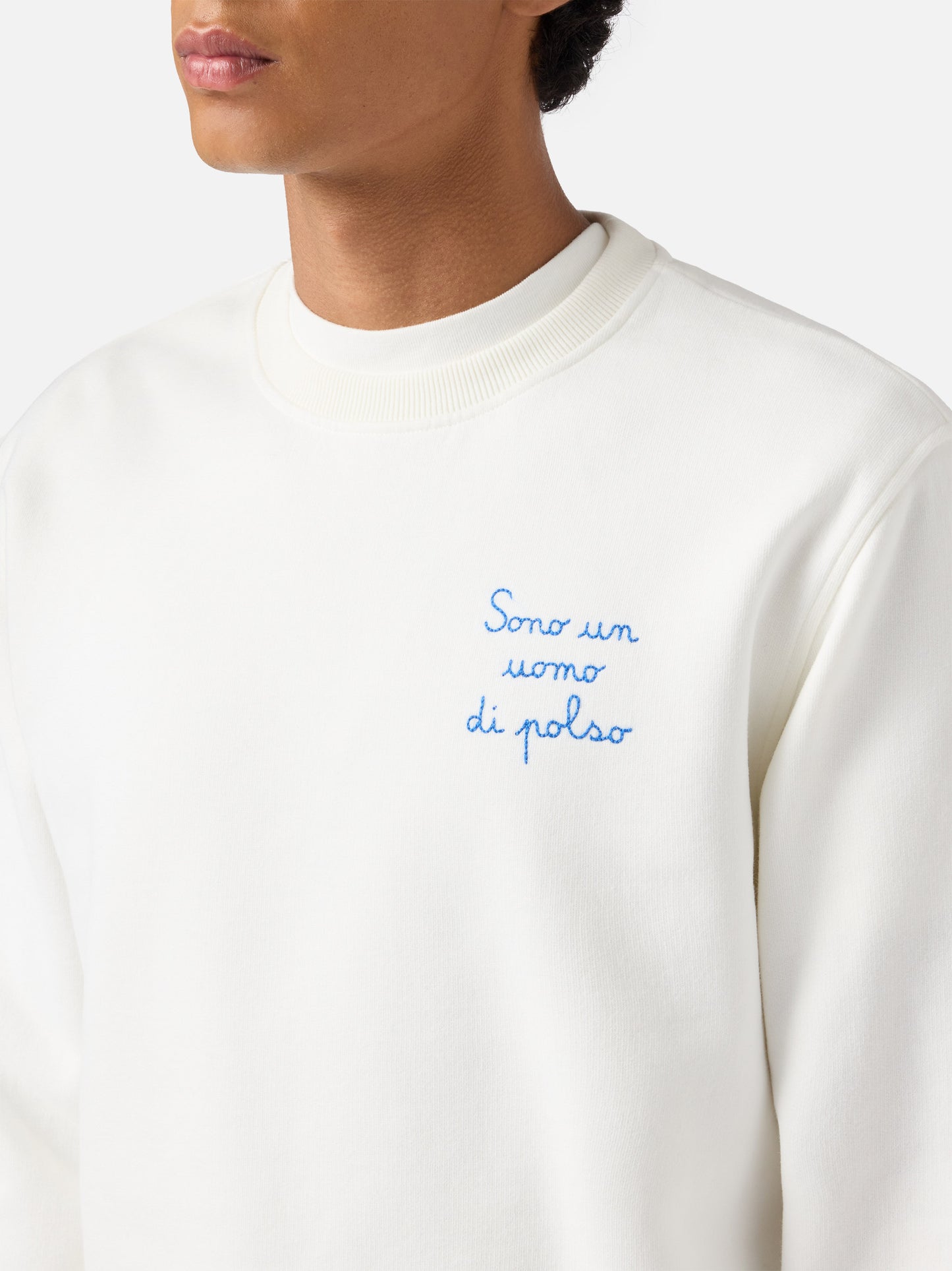 Soho cotton sweatshirt in white with wrist watch print and embroidery
