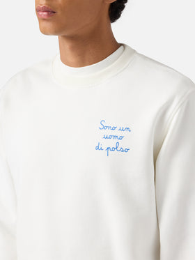 Soho cotton sweatshirt in white with wrist watch print and embroidery
