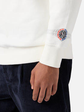 Soho cotton sweatshirt in white with wrist watch print and embroidery