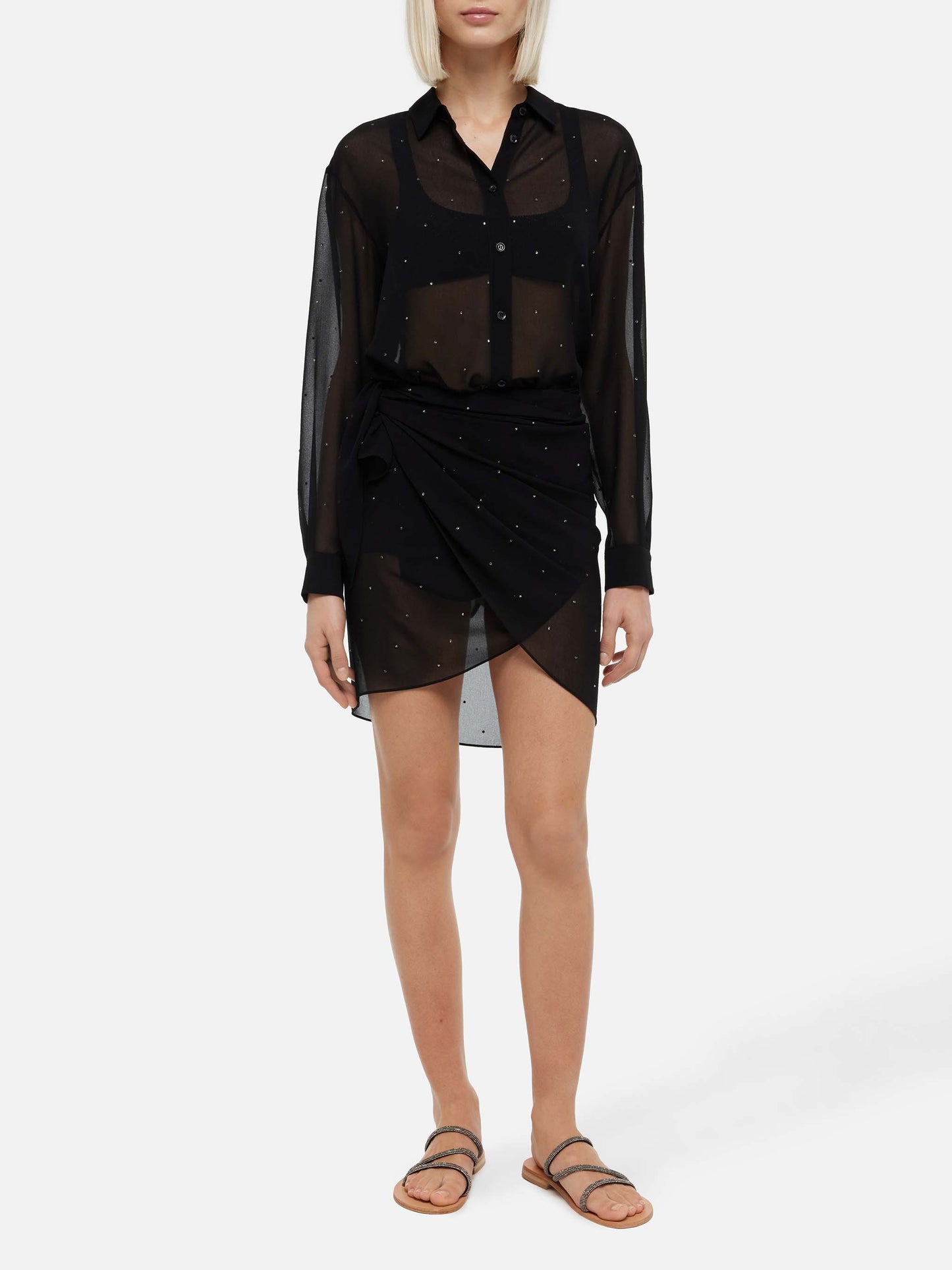 Sery short black georgette pareo with rhinestone embellishment - MC2 Saint Barth