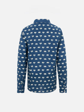 Blue Boy muslin cotton shirt Sharouk with micro hippo print - MC2 Saint Barth