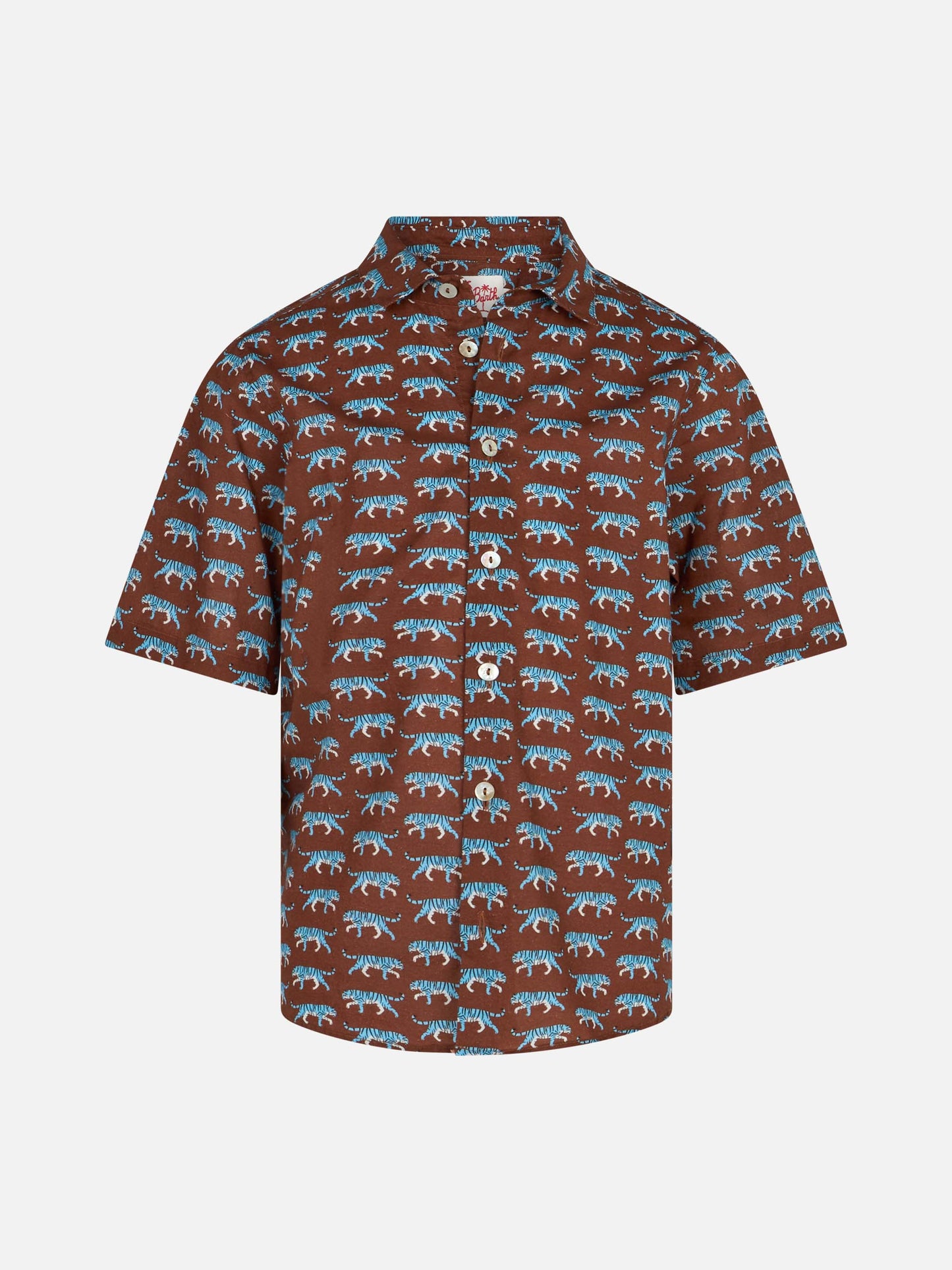 Brown Boy muslin cotton shirt Sharouk with tiger print - MC2 Saint Barth
