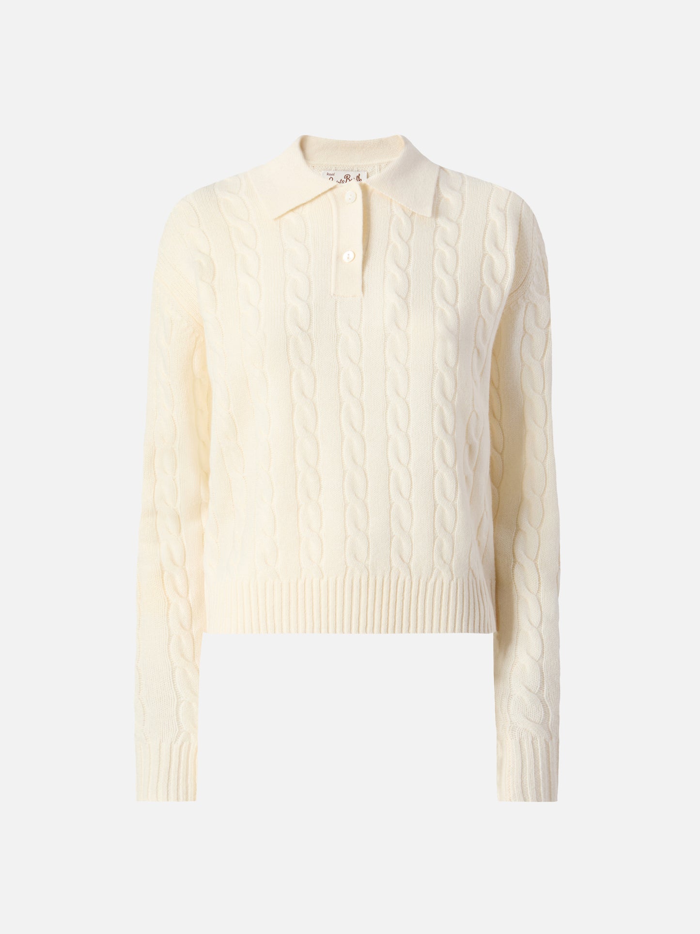 Savoy soft-touch cable-knit merino wool polo sweater in white