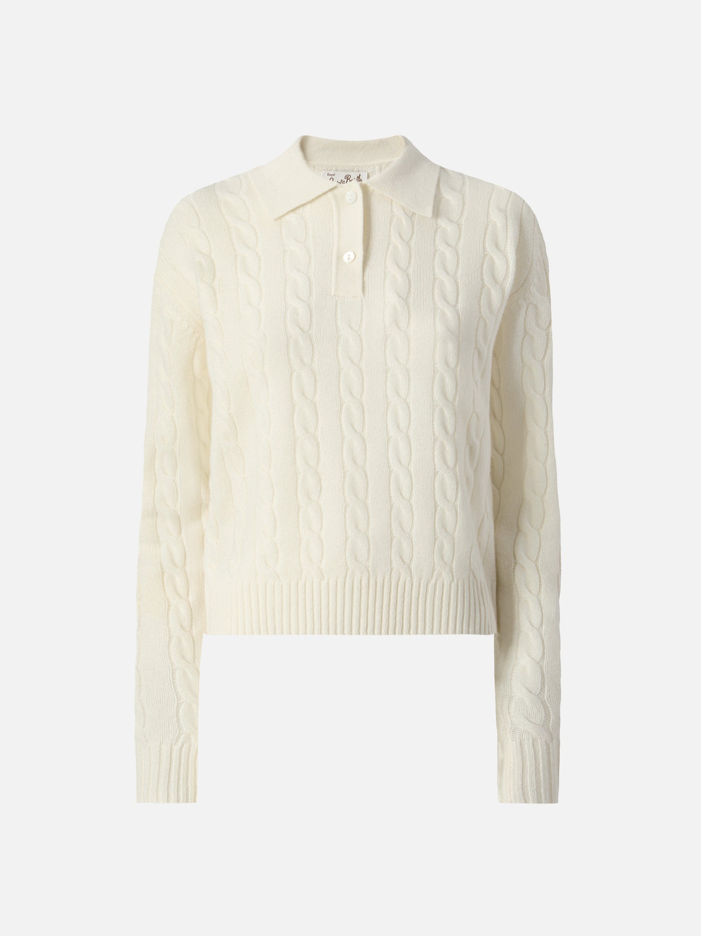 Savoy soft-touch cable-knit merino wool polo sweater in white