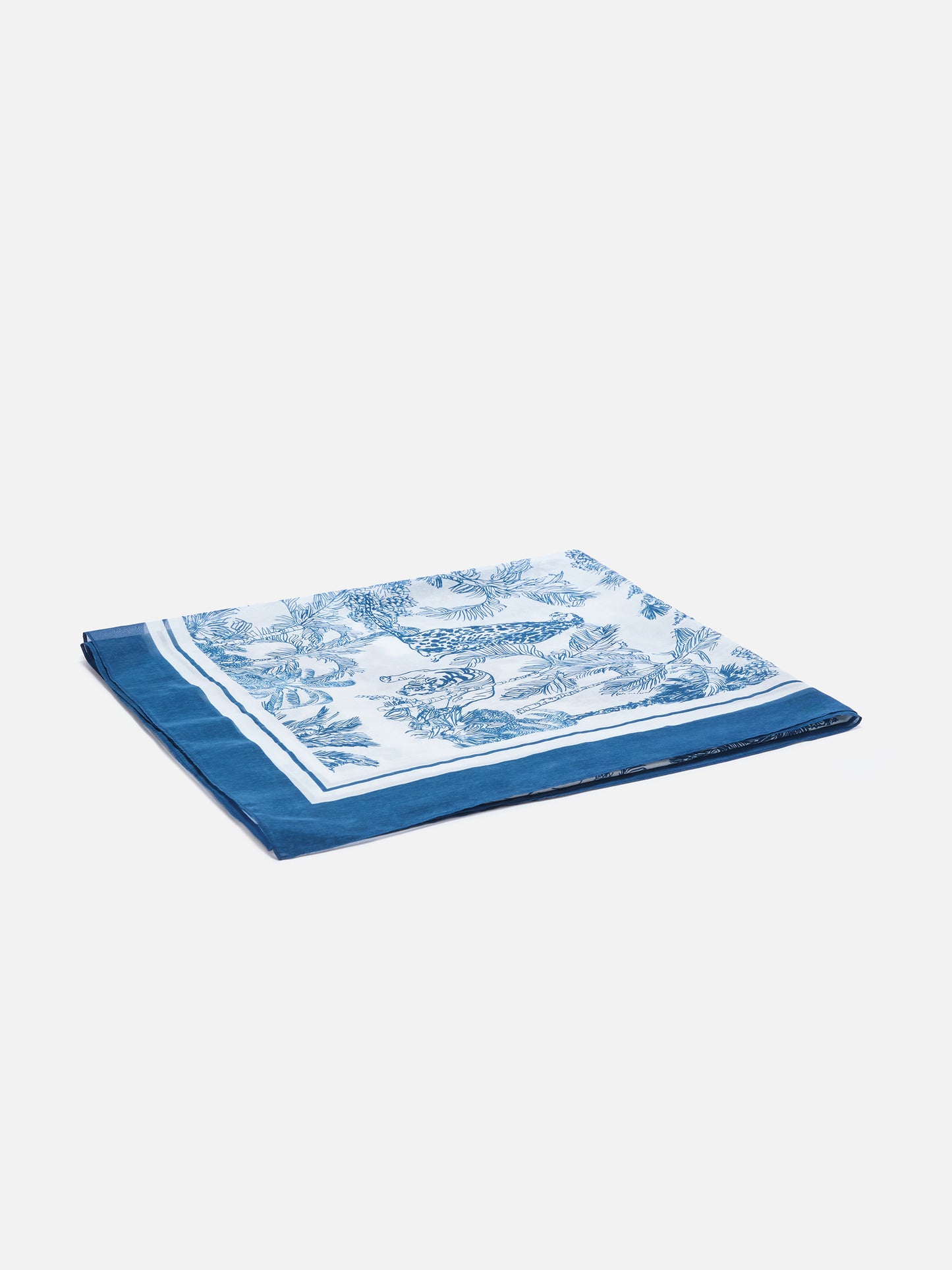 Paréo long Thaiti en mélange de soie avec imprimé toile de Jouy bleu