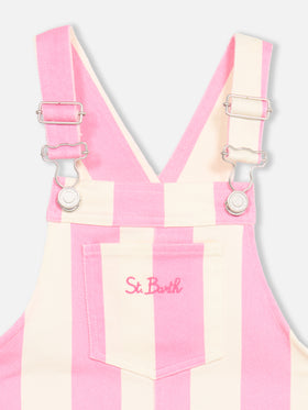 Girl pink striped denim short overall Tecla Jr - MC2 Saint Barth