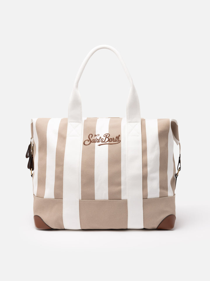 Travel duffel cotton canvas bag with striped print